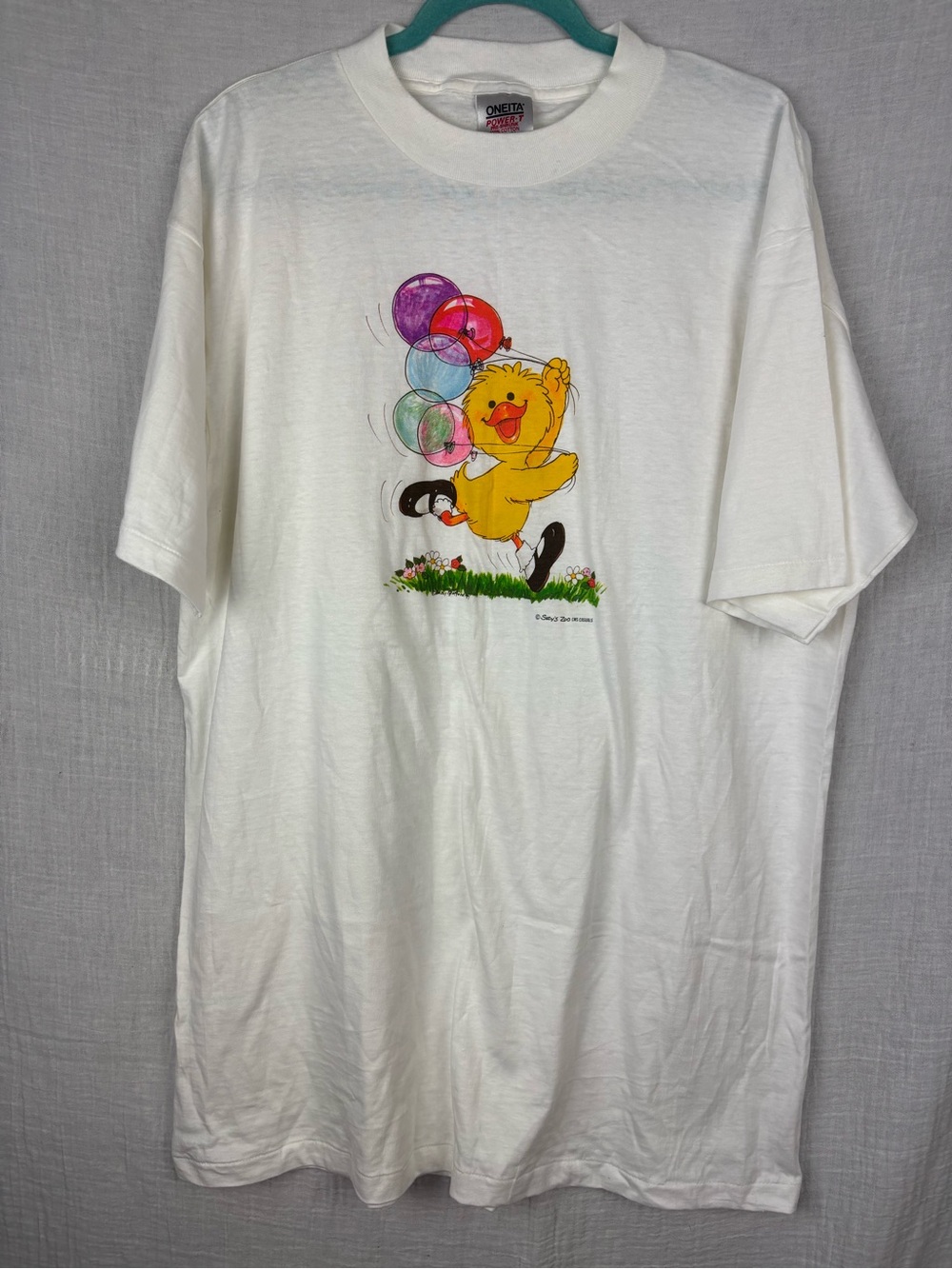 Vintage 1987 Suzy's Zoo White Graphic Tee with Colorful Balloons XXL Tall
